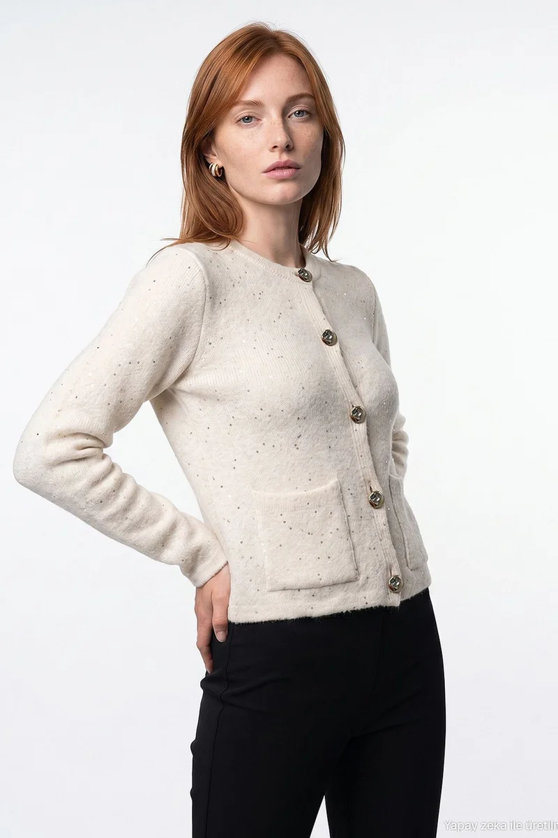 Dilvin Oatmeal Natural DILVIN Women's Knit Cardigan for Women | Best Price UAE