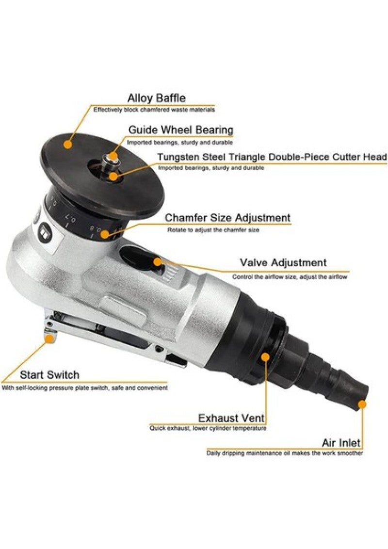Chamfering Mini Pneumatic Chamfering Machine 45 Degree Handheld Metal Aluminum Edge Trimming - Compact Lightweight Design with 2 Tungsten Steel Blades 4 Bearings for Smooth Operation - Image 3