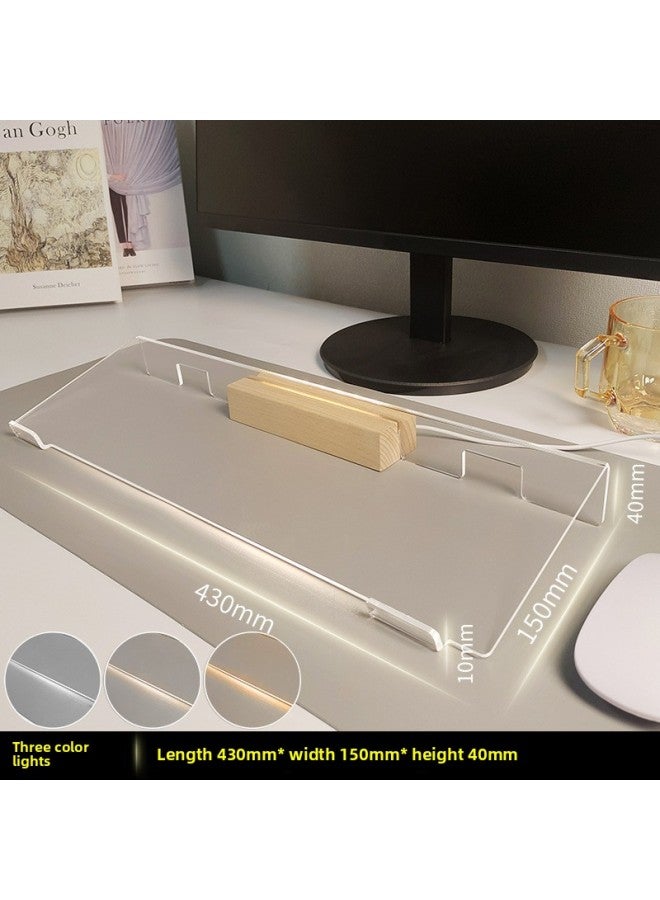 Shelf Tilt Desktop Height Transparent Acrylic Desk Keyboard Bracket Computer Accessories Adjustable Keyboard Pad-Color:Acrylic Keyboard Tray 【430*150*40】 Including Lamp Holder