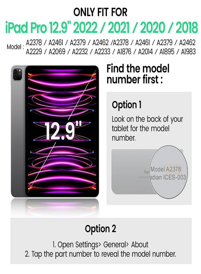 SEYMAC جراب SEYMAC لجهاز iPad Pro 12.9 (موديلات 2022/2021/2020/2018)، جراب متين مقاوم للصدمات مع واقي شاشة، حامل/مقبض/حزام كتف قابل للدوران 360 درجة، يدعم شحن قلم Apple Pencil 2، أسود - Image 2