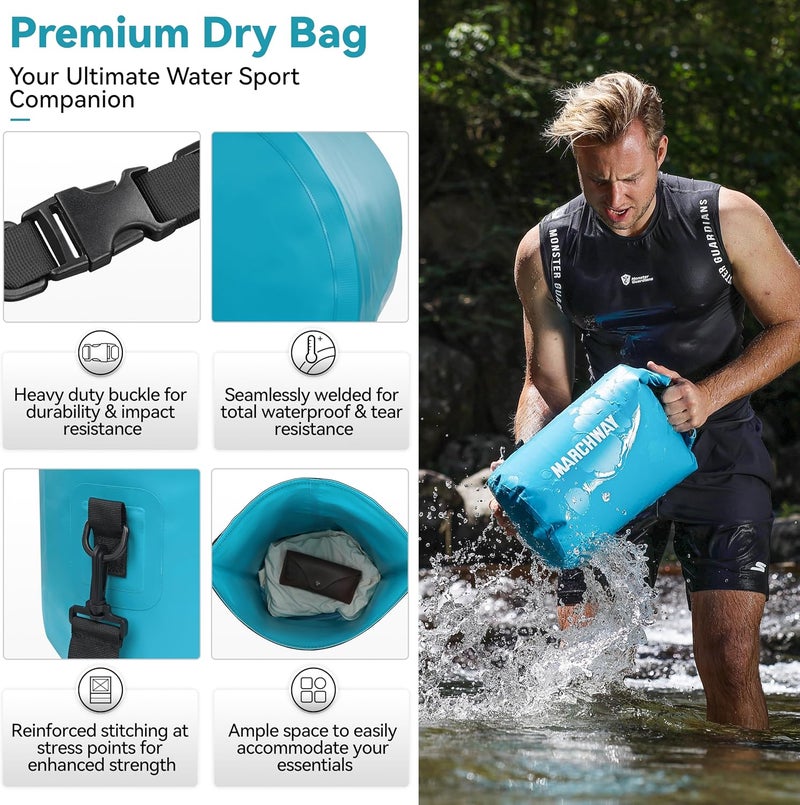 MARCHWAY Floating Waterproof Dry Bag 10L - Teal, Ideal for Kayaking, Rafting, and Camping - Image 2