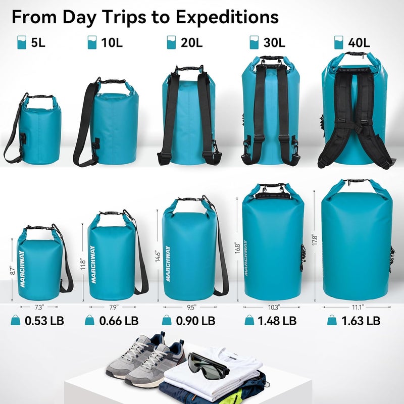 MARCHWAY Floating Waterproof Dry Bag 10L - Teal, Ideal for Kayaking, Rafting, and Camping - Image 4