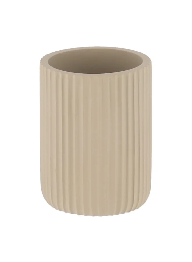 Tendance Round Shaped Matte Striated Polyresin Bathroom Tumbler Taupe 9.5 x 7 x 7 cm 61103165