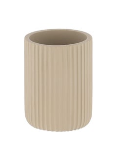 Tendance Round Shaped Matte Striated Polyresin Bathroom Tumbler Taupe 9.5 x 7 x 7 cm 61103165 