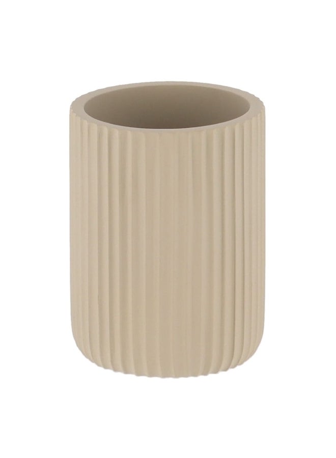 Round Shaped Matte Striated Polyresin Bathroom Tumbler Taupe 9.5 x 7 x 7 cm 61103165