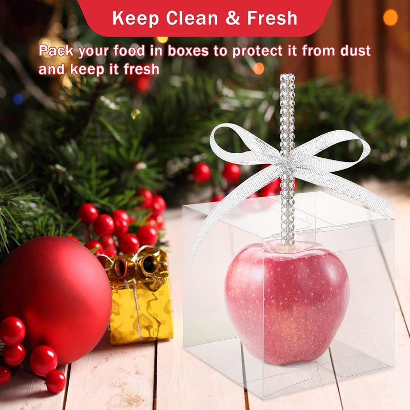 Anglekai 10+10 Candy Apple Kits, AngleKai 10Pcs Bling Candy Apple Sticks/ 10Pcs Candy Apple Boxes/ 25 Yard Ribbon, Rhinestone Caramel Apple Sticks Clear Candy Apple Boxes with Hole - Image 4