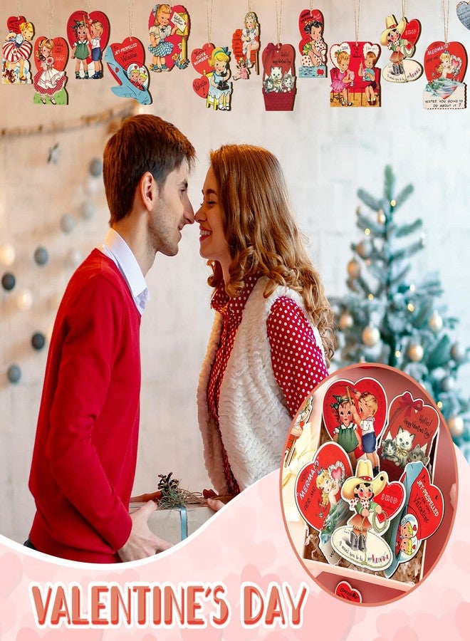 جلينمال مجموعة جلينمال من 24 قطعة من زينة عيد الحب الخشبية العتيقة، زينة شجرة عيد الحب، زينة شجرة عيد الحب، لافتات عيد الحب، ديكور هدية عيد الحب، ديكور شجرة المنزل، ديكور النافذة، ديكور الحائط - Image 4