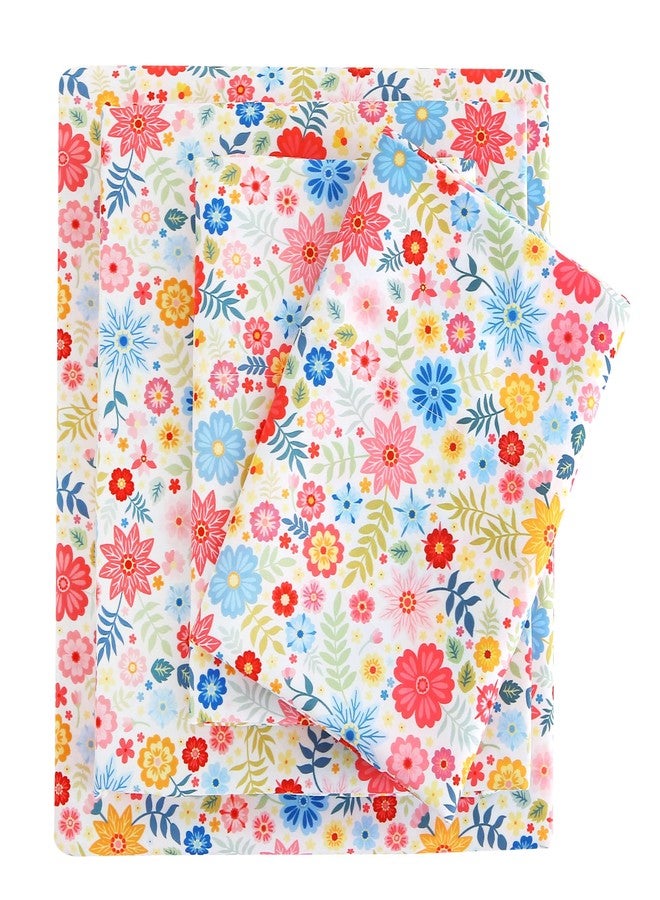 Mooreeke Cozy Floral Microfiber Printed Floral Full Sheet Set - Soft & Breathable Colorful Flower Custers Bed Sheets with Extra Deep Pocket - Non-Slip Fitted Design - Colorful Flower Pattern - Full - Image 1