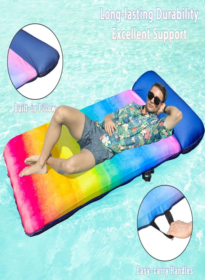 FindUWill Oversized Pool Float Lounger, 72" X-Large Fabric Covered Pool Floats Adult with Headrest, Ultra Comfort Inflatable Pool Floaties Pool Raft for Swimming Floating (Rainbow) - Image 5