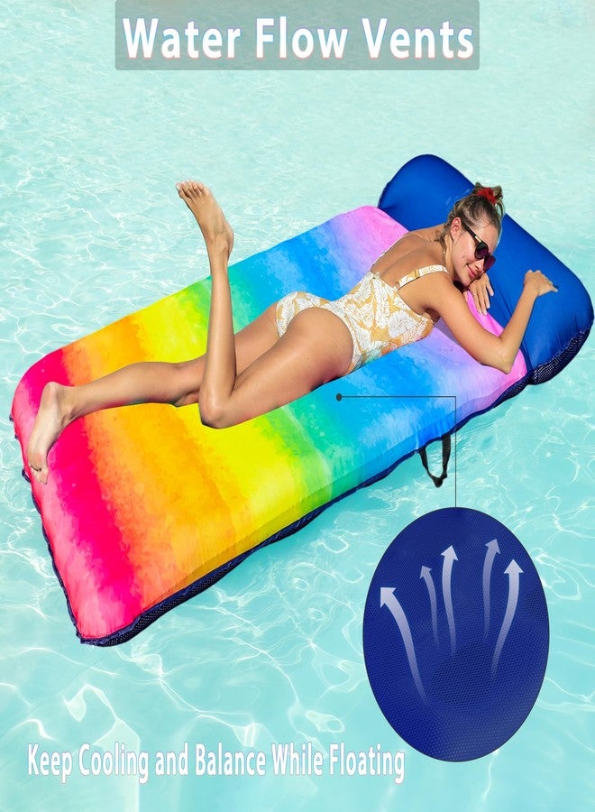 FindUWill Oversized Pool Float Lounger, 72" X-Large Fabric Covered Pool Floats Adult with Headrest, Ultra Comfort Inflatable Pool Floaties Pool Raft for Swimming Floating (Rainbow) - Image 2