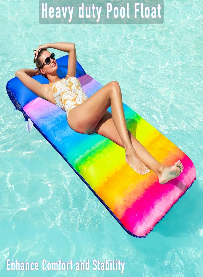FindUWill Oversized Pool Float Lounger, 72" X-Large Fabric Covered Pool Floats Adult with Headrest, Ultra Comfort Inflatable Pool Floaties Pool Raft for Swimming Floating (Rainbow) - Image 4