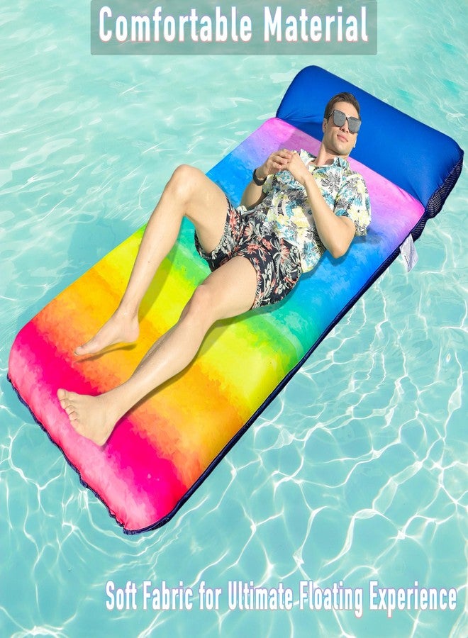 FindUWill Oversized Pool Float Lounger, 72" X-Large Fabric Covered Pool Floats Adult with Headrest, Ultra Comfort Inflatable Pool Floaties Pool Raft for Swimming Floating (Rainbow) - Image 3
