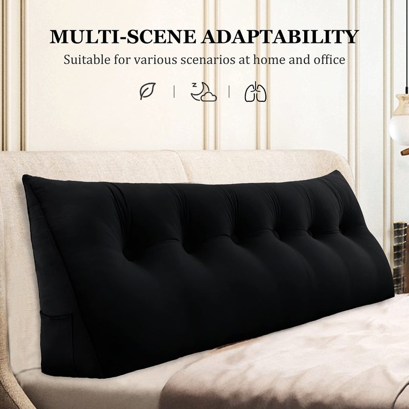 Rucener 14 lbs Thickened Wedge Pillow Headboard Body Positioner Backrest Support Triangular Headboard Pillow for Sleeping with Side Pocket Velvet Black King - Image 2
