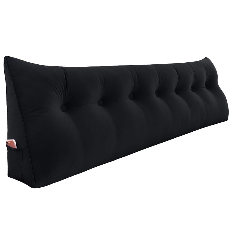 Rucener 14 lbs Thickened Wedge Pillow Headboard Body Positioner Backrest Support Triangular Headboard Pillow for Sleeping with Side Pocket Velvet Black King - Image 4