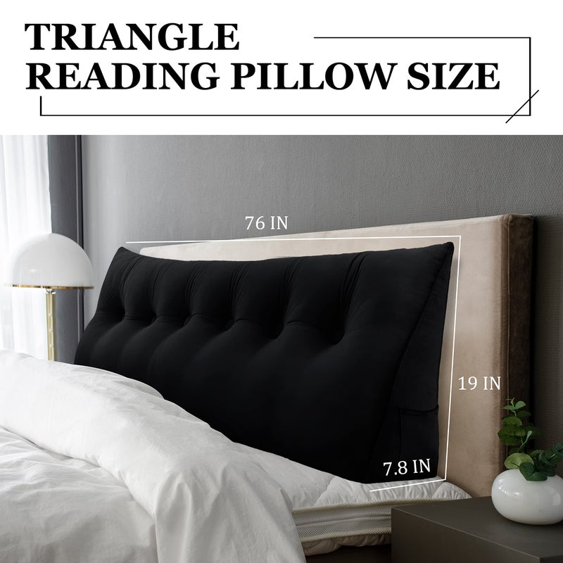 Rucener 14 lbs Thickened Wedge Pillow Headboard Body Positioner Backrest Support Triangular Headboard Pillow for Sleeping with Side Pocket Velvet Black King - Image 3