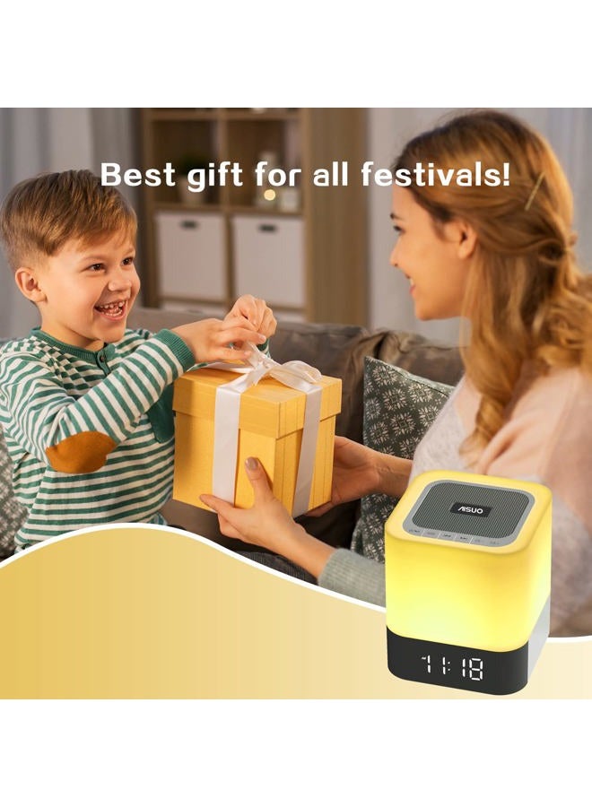 AISUO Night Light - 5 in 1 Bedside Lamp with Bluetooth Speaker, 12/24H Digital Calendar Alarm Clock, Touch Control & 4000mAh Battery, Support TF and SD Card, The Best Gift for Kids and Friends. - Image 5
