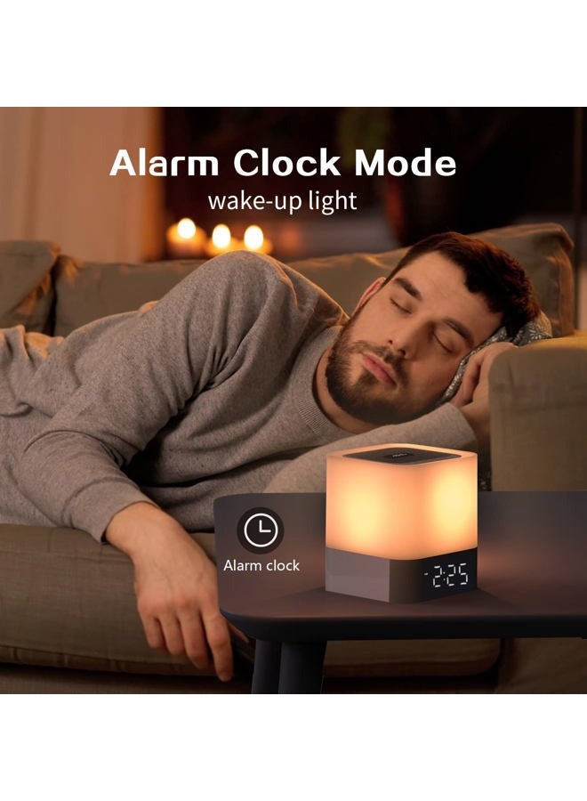 AISUO Night Light - 5 in 1 Bedside Lamp with Bluetooth Speaker, 12/24H Digital Calendar Alarm Clock, Touch Control & 4000mAh Battery, Support TF and SD Card, The Best Gift for Kids and Friends. - Image 4