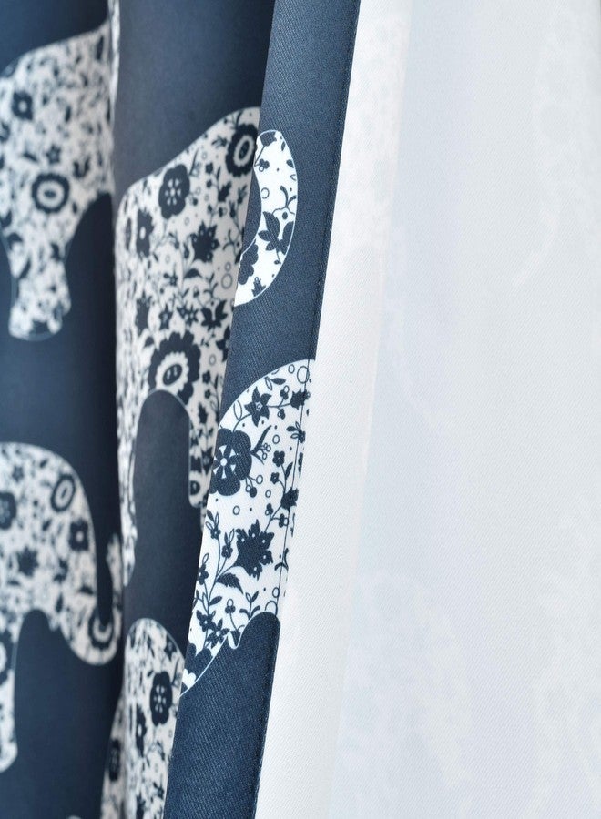 لاش ديكور ستائر "موكب الفيلة" من لاش ديكور، بتصميم زهور وطبعات حيوانية، طقم ستائر للنوافذ، مناسب لغرف المعيشة والطعام والنوم (زوج)، 84 بوصة × 52 بوصة، لون كحلي - Image 5