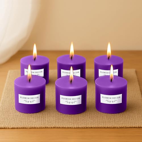 Floryn Decor Wax Pillar Candles Set Of 6 | Dripless | Smokeless | Odourless | Pillar Candles For Home Decor | Burning Time- 30 Hours, Size- 2 By 2 Inches | Scent- Lavender - Image 1
