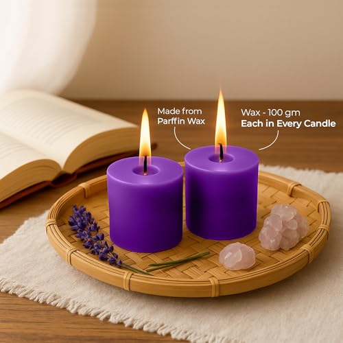 Floryn Decor Wax Pillar Candles Set Of 6 | Dripless | Smokeless | Odourless | Pillar Candles For Home Decor | Burning Time- 30 Hours, Size- 2 By 2 Inches | Scent- Lavender - Image 4