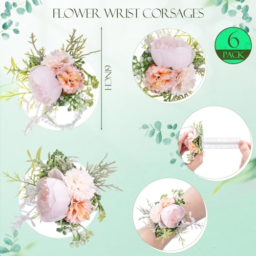 Glitinsel 12 Pcs Wedding Corsage and Boutonniere Set Artificial Rose Wedding Corsage Wristband with Pins for Prom Men Bride Party Accessories Groom Groomsmen Bridesmaids Women (Elegant,Champagne) - Image 2
