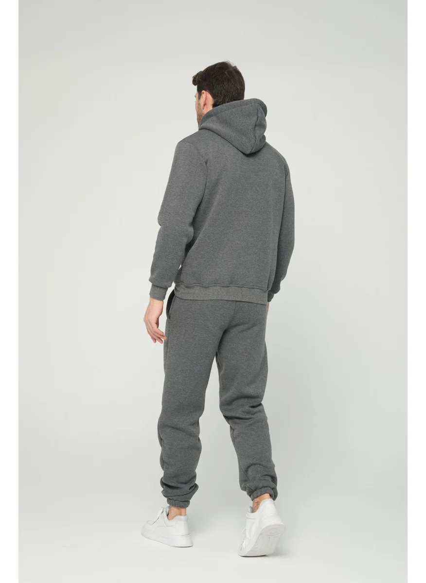 Four Man Anthracite Grey Hooded Sweatshirt 3 Thread Raised (100% Cotton)