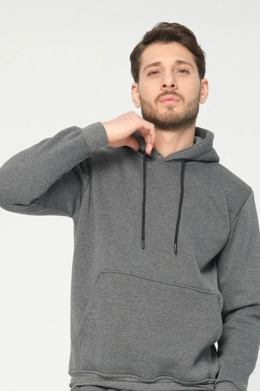 Four Man Anthracite Grey Hooded Sweatshirt 3 Thread Raised (100% Cotton)