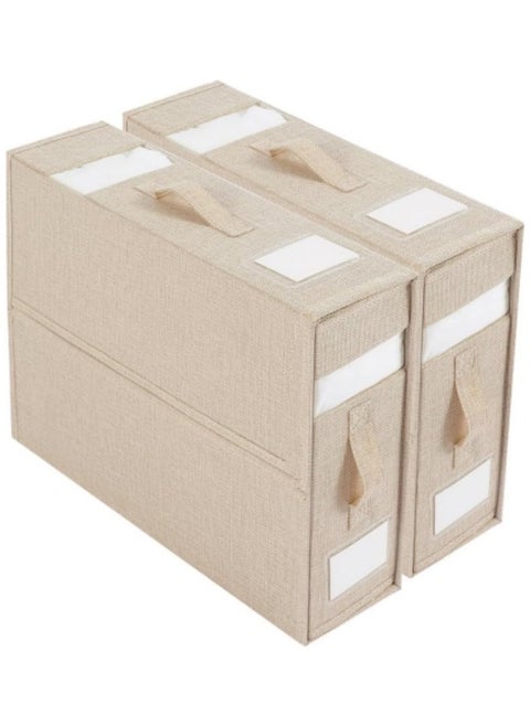 2Pcs Bed Sheet Organizers and Storage Foldable Sheet Organizer for Sheets Set Organizing Bedding Container with Window Linen Closet Organizer Beige