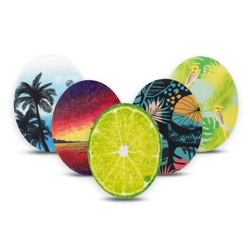 ExpressionMed Adhesive Patch Universal Oval Shape 5Pack Made in The USA Waterproof Split Backing CGM Tape Tropical Paradise