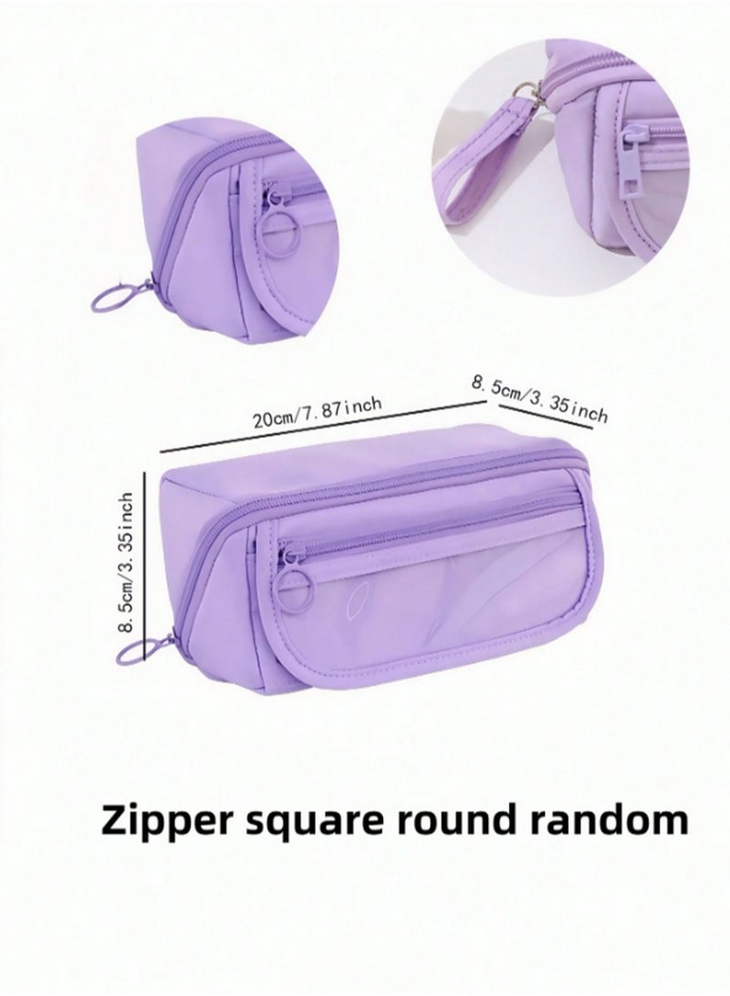 Large Capacity Purple Pencil Case Organizer – Cute Stationery Bag with Compartments & Zipper Pockets for Girls, Students, and Office Use - Image 2