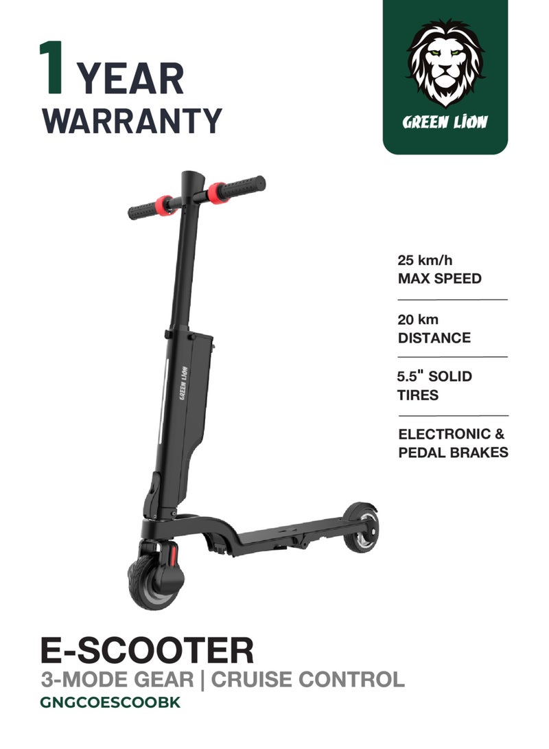 GREEN LION E-Scooter Compact / 4Way Folding / Cruise Control / 3 Mode Gear / 250W Efficient Motor / Electronic and Pedal Brakes / Headlight / 15° Climbing Angle / 100kg Load / Foldable Electric Scooter - Black - Image 1