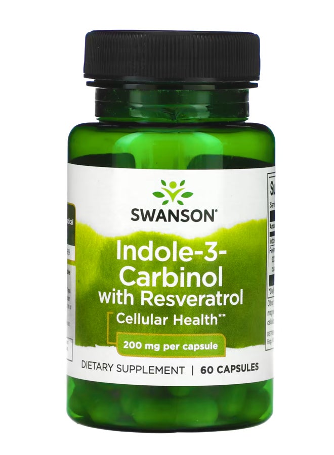 سوانسون إندول-3-كربينول مع الريسفيراترول ، 200 ملجم ، 60 كبسولة