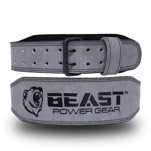 Beast Power Gear حزام رفع الأثقال من بيست باور جير - حزام جلد طبيعي 4 بوصة مع دعم أسفل الظهر مبطن لتمارين كمال الأجسام والقرفصاء والرفعات المميتة ورفع الأثقال وتدريب القوة للرجال والنساء مع لفافة معصم مجانية (كبير 32 بوصة) - Image 1