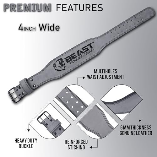 Beast Power Gear حزام رفع الأثقال من بيست باور جير - حزام جلد طبيعي 4 بوصة مع دعم أسفل الظهر مبطن لتمارين كمال الأجسام والقرفصاء والرفعات المميتة ورفع الأثقال وتدريب القوة للرجال والنساء مع لفافة معصم مجانية (كبير 32 بوصة) - Image 2