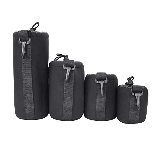 SALUTUY 4PCS S M L XL Camera Lens Storage Bag lens bag Portable Neoprene Lens Storage Bag Black Elastic Shock Absorption DSLR Camera Lens Cover Storage Bag 4 Size Lens Pouch Set padded lens bag Lens Cases - Image 1
