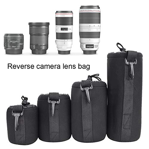 SALUTUY 4PCS S M L XL Camera Lens Storage Bag lens bag Portable Neoprene Lens Storage Bag Black Elastic Shock Absorption DSLR Camera Lens Cover Storage Bag 4 Size Lens Pouch Set padded lens bag Lens Cases - Image 3