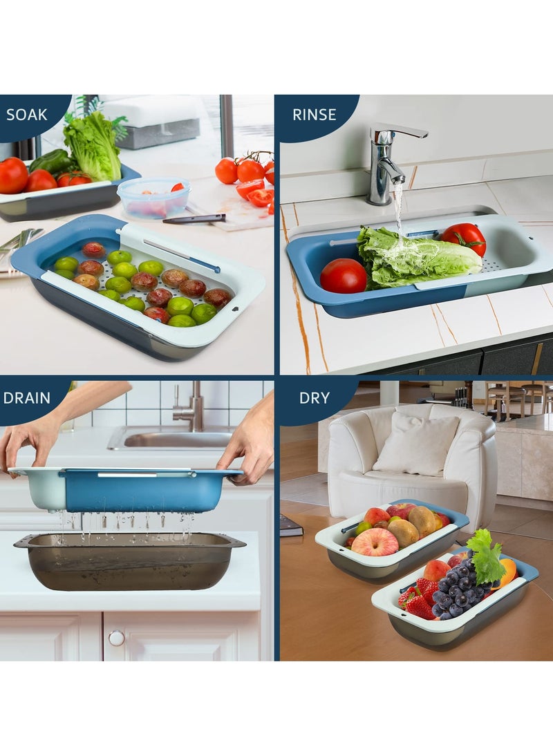 مجموعة مصفاة قابلة للسحب متعددة الاستخدامات فوق الحوض مع وعاء، مثالية لغسل الفواكه والخضروات والمعكرونة والأطباق في مطبخك - Image 2