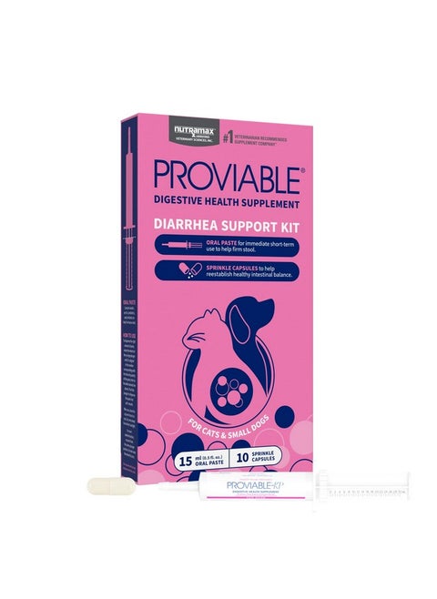 Nutramax Proviable Digestive Health Supplement Kit with Multi-Strain Probiotics and Prebiotics for Cats and Small Dogs, With 7-Strains of Bacteria, 15 mL Paste and 10 Capsules