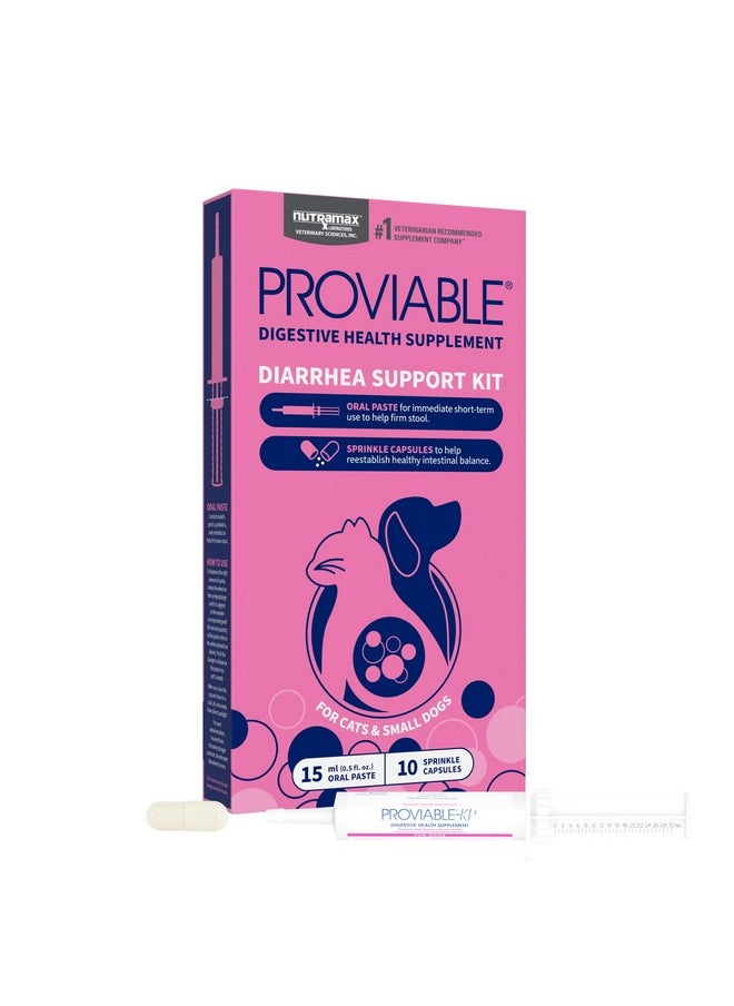 Nutramax Laboratories Nutramax Proviable Digestive Health Supplement Kit with Multi-Strain Probiotics and Prebiotics for Cats and Small Dogs, With 7-Strains of Bacteria, 15 mL Paste and 10 Capsules  - Image 1