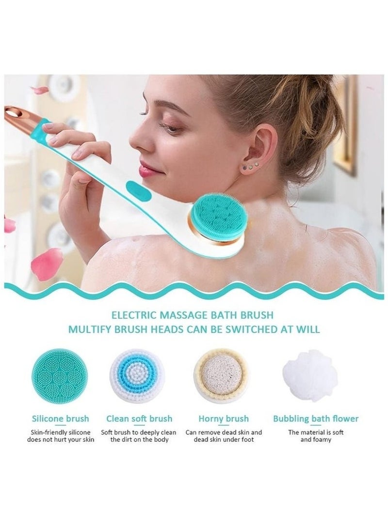 جهاز تنظيف ظهر كهربائي 4 في 1 للاستحمام مع 4 رؤوس فرشاة بمستويين للسرعة IPX6 فرشاة كهربائية للجسم مقاومة للماء IPX6- أخضر - Image 3