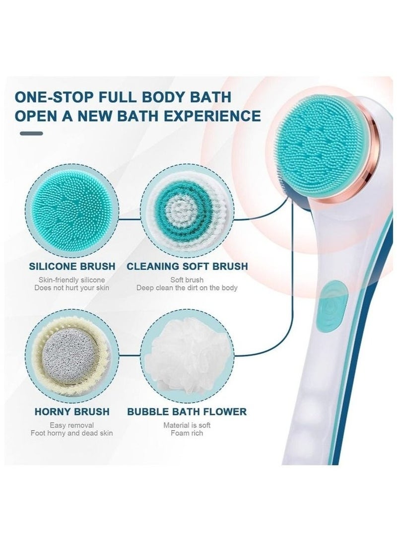 جهاز تنظيف ظهر كهربائي 4 في 1 للاستحمام مع 4 رؤوس فرشاة بمستويين للسرعة IPX6 فرشاة كهربائية للجسم مقاومة للماء IPX6- أخضر - Image 5