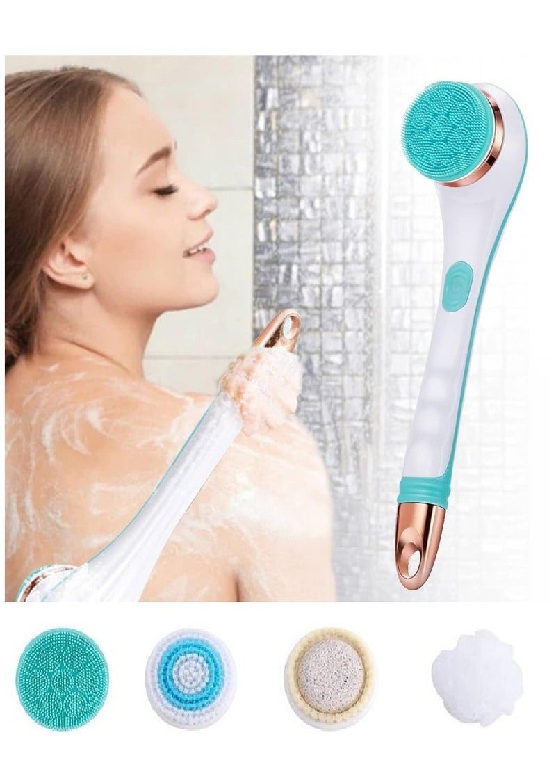 جهاز تنظيف ظهر كهربائي 4 في 1 للاستحمام مع 4 رؤوس فرشاة بمستويين للسرعة IPX6 فرشاة كهربائية للجسم مقاومة للماء IPX6- أخضر - Image 1