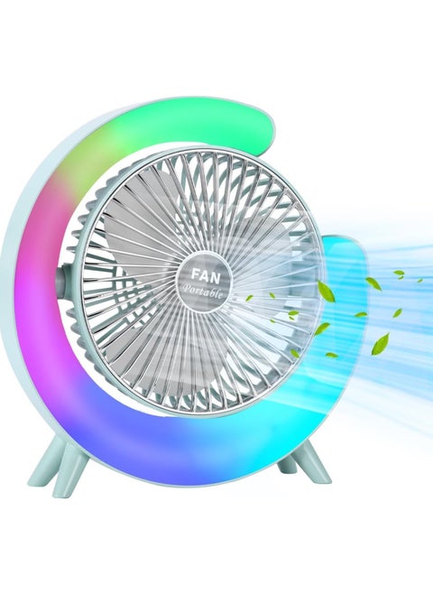 Portable LED Table Fan – 3-in-1 Mini Desktop Fan, Decorative G Lamp with 3 Wind Speeds & 5 Light Modes, USB Rechargeable, 1800mAh Battery, Silent Air Circulator for Home, Office, or Bedside – Pink
