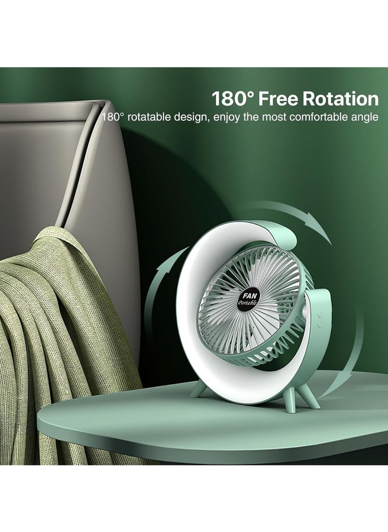 Portable LED Table Fan – 3-in-1 Mini Desktop Fan, Decorative G Lamp with 3 Wind Speeds & 5 Light Modes, USB Rechargeable, 1800mAh Battery, Silent Air Circulator for Home, Office, or Bedside – Pink