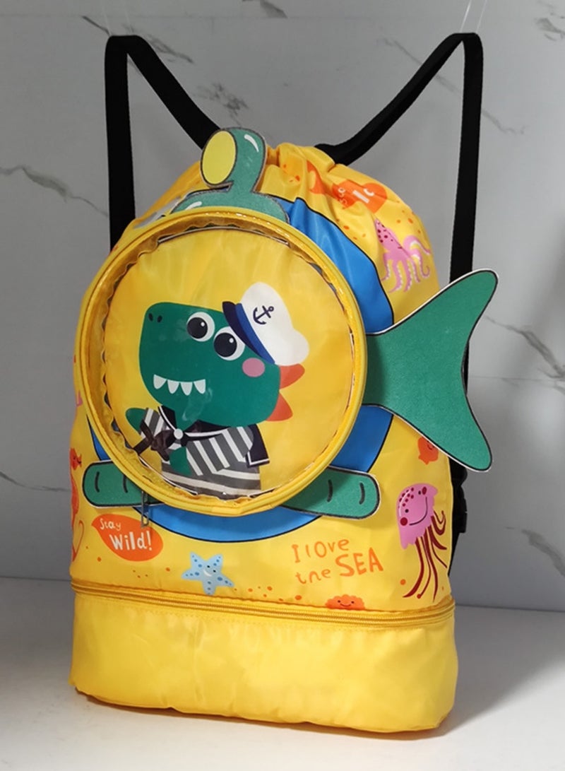 Dry Wet Separated Swim Bags for Kids, Waterproof Storage Bag with Independent Shoe Compartment for Boys  Girls, Portable Cartoon Design Drawstring Backpack for Swimming 42x28x10cm (Alligator) - Image 3