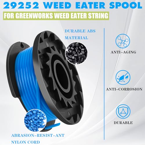 KAKO Replacement Spool for Greenworks Weed Eater String, 0.065"-16ft Line for Greenworks Weed Wacker String, Auto-Feed Spool Single Line Cordless Trimmers (10 Spool+2 Cap) - Image 5