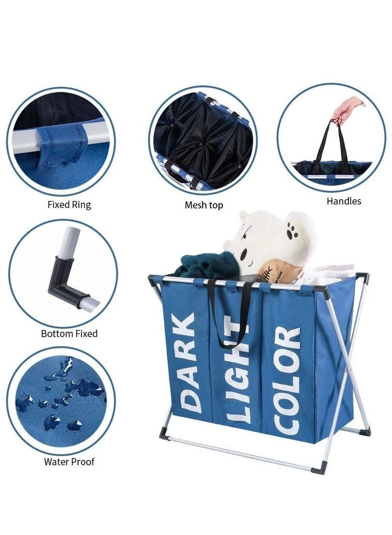 CATANES Laundry Basket Hamper Large Capacity 3 Section Laundry Organizer Bag Collapsible Waterproof Dirty Clothes Basket - Image 3
