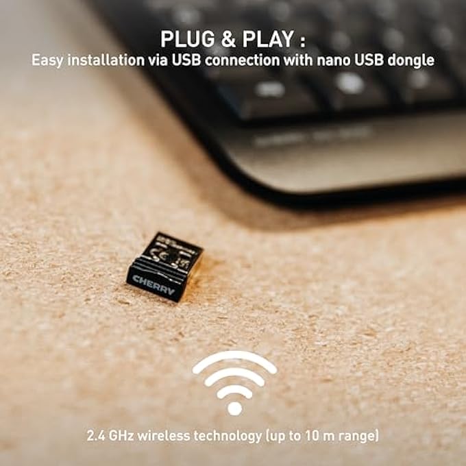 Cherry KW 3000 WIRELESS KEYBOARD WITH NUMBER KEYPAD, SPANISH LAYOUT (QWERTY), 2.4GHZ RADIO, LOW NOISE KEYS, FLAT DESIGN, BATTERY OPERATED, BLACK - Image 2