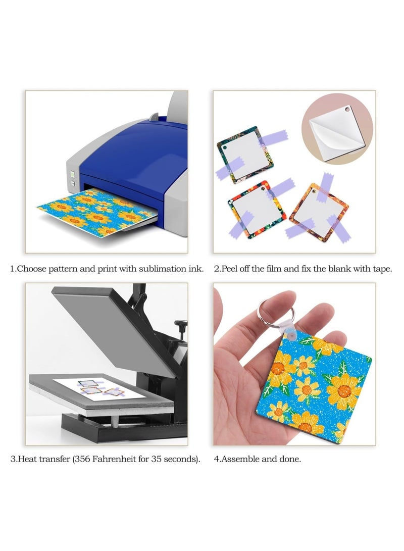 Captaintech 120 Pieces Square Sublimation Keychain, Blanks Double Side Heat Transfer Blanks MDF Key Rings Blank Board Key Chain Blanks for Sublimation DIY and Craft - Image 4