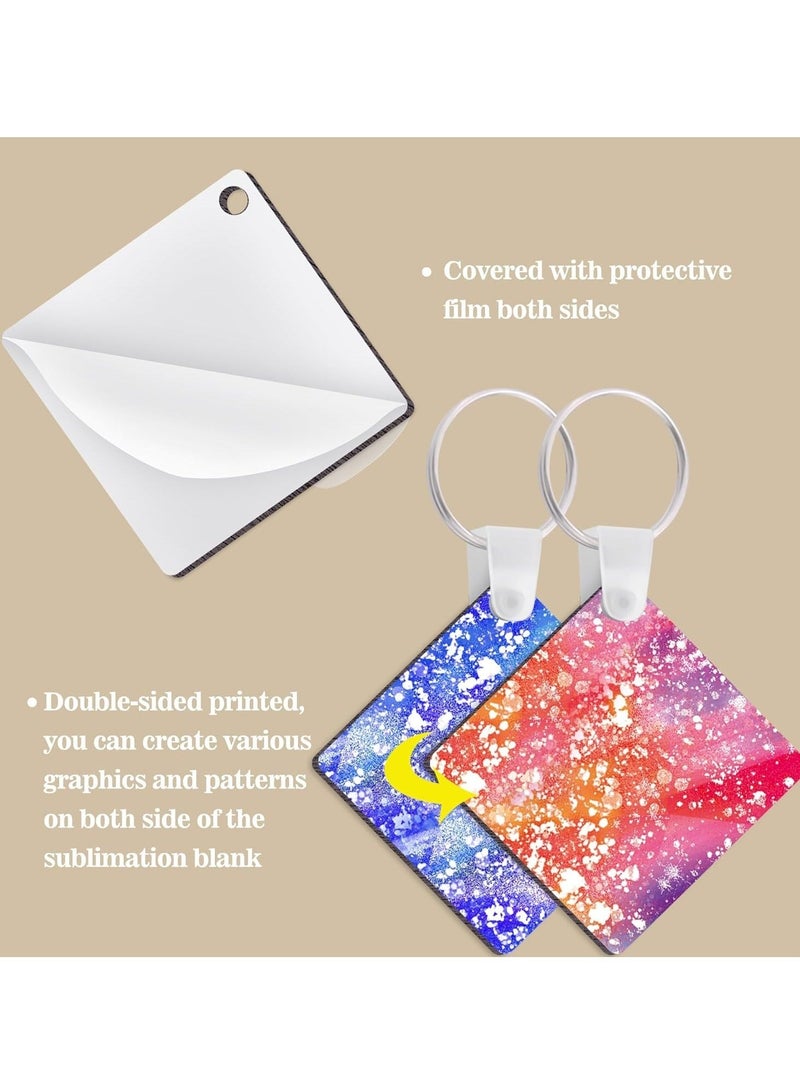 Captaintech 120 Pieces Square Sublimation Keychain, Blanks Double Side Heat Transfer Blanks MDF Key Rings Blank Board Key Chain Blanks for Sublimation DIY and Craft - Image 5